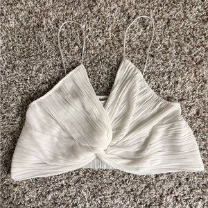 Zara Cream Ribbed Twist Front Crop Top Size S Minimalist Cami